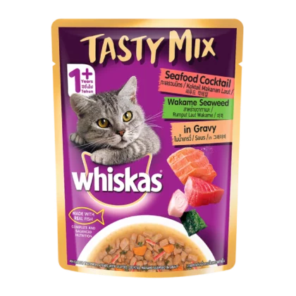 Whiskas Tasty Mix Seafood Cocktail Wakame Seaweed Gravy Wet Cat Food - 70g