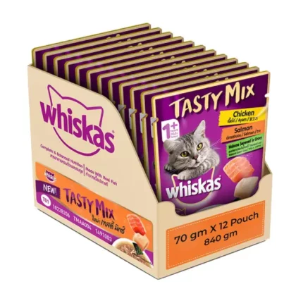 Whiskas Tasty Mix Salmon Wakame Chicken Seaweed In Gravy Wet Cat Food - 70g