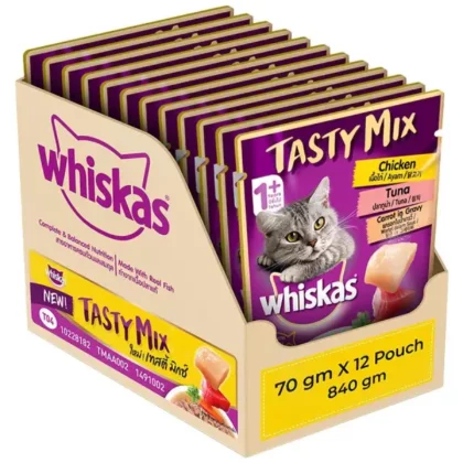 Whiskas Tasty Mix Chicken Tuna Carrot In Gravy Wet Cat Food - 70g