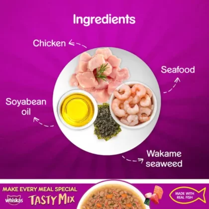 Whiskas Tasty Mix Seafood Cocktail Wakame Seaweed Gravy Wet Cat Food - 70g