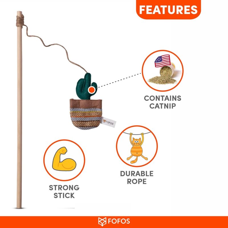 Barkbutler x Fofos Cactus Austin Stick Cat Teaser Plush Toy - Image 3