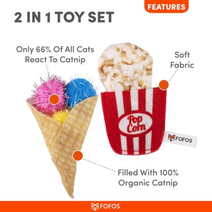 Barkbutler x Fofos Popcorn & Cone Plush Cat Toy