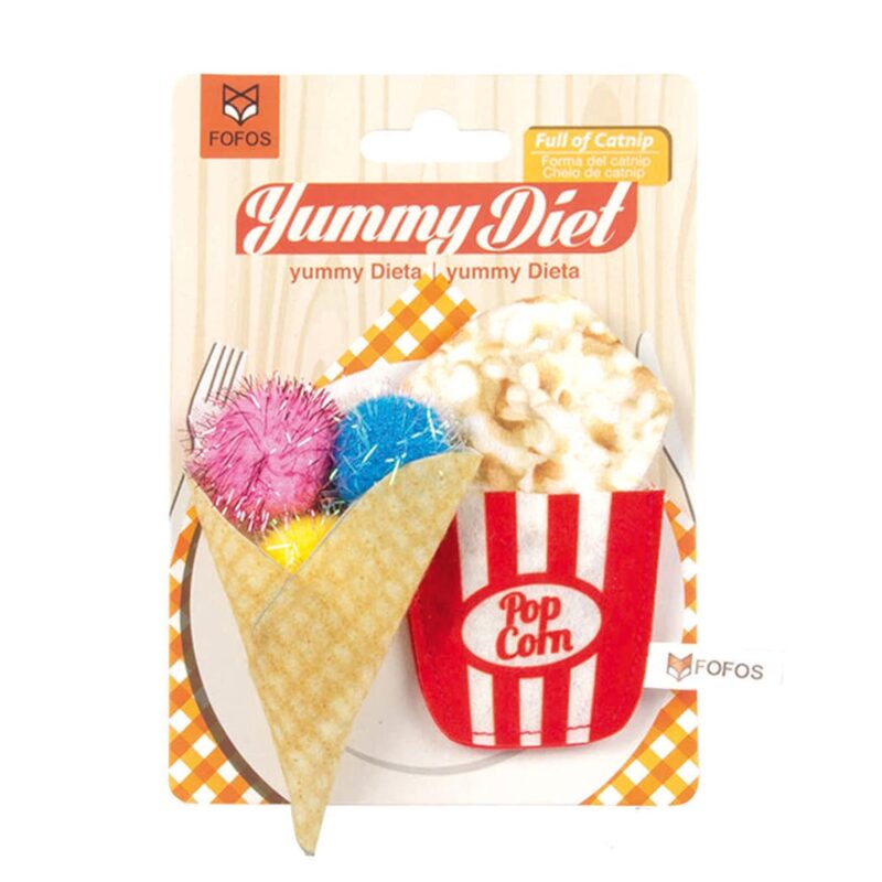 Barkbutler x Fofos Popcorn & Cone Plush Cat Toy