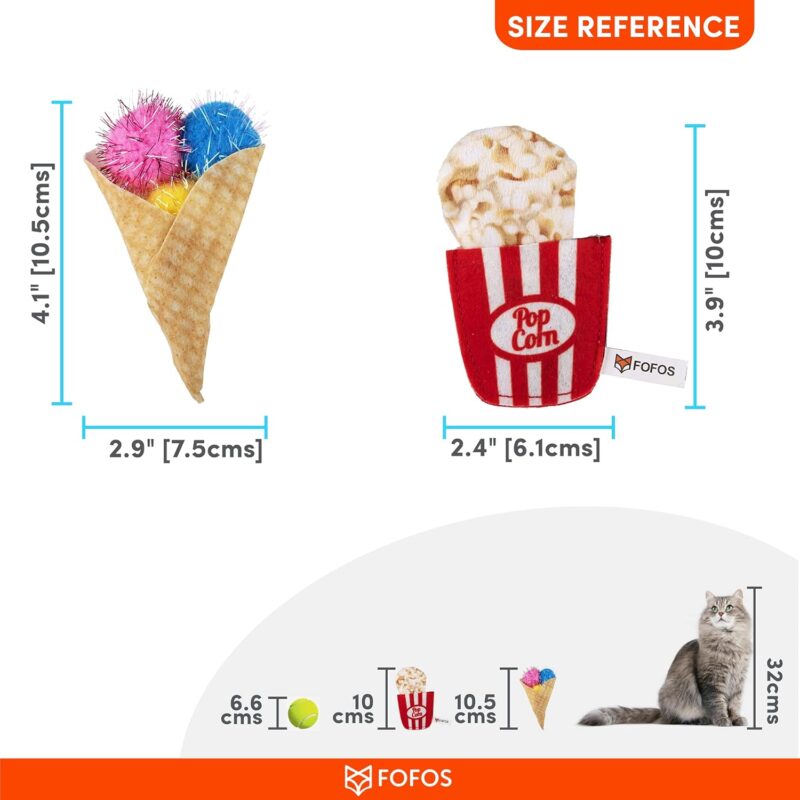 Barkbutler x Fofos Popcorn & Cone Plush Cat Toy